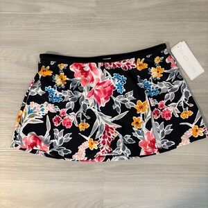 Sol Collective Swim Skirt Women Black Floral Beach Pool Cover Up New Size 12